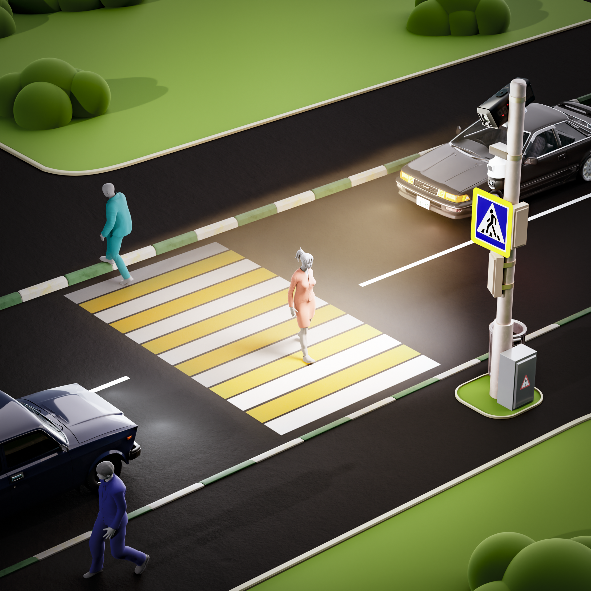 Демонстрация проектора пешеходного перехода (движок рендера Cycles)